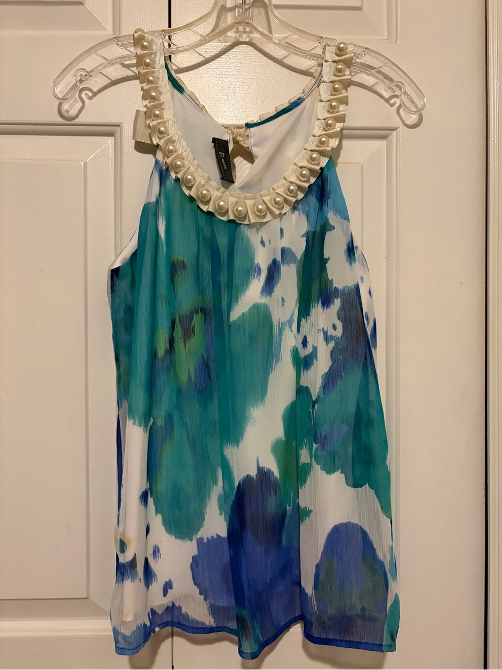 Bwear Pearl-Trim Watercolor Print, Blue & Green
